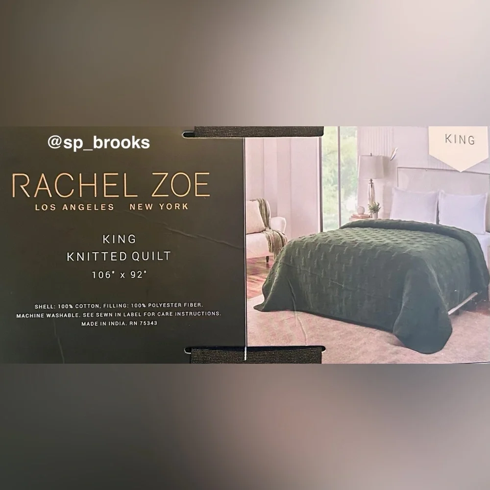 🎁Rachel Zoe Knitted Quilt - Green King Size Quilt - 100% Cotton
